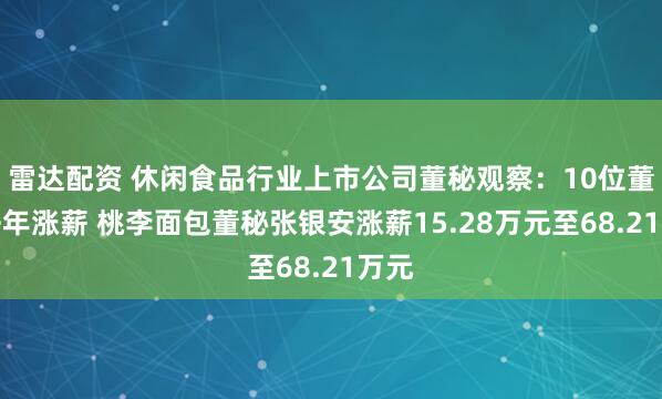 雷达配资 休闲食品行业上市公司董秘观察：10位董秘去年涨薪 桃李面包董秘张银安涨薪15.28万元至68.21万元